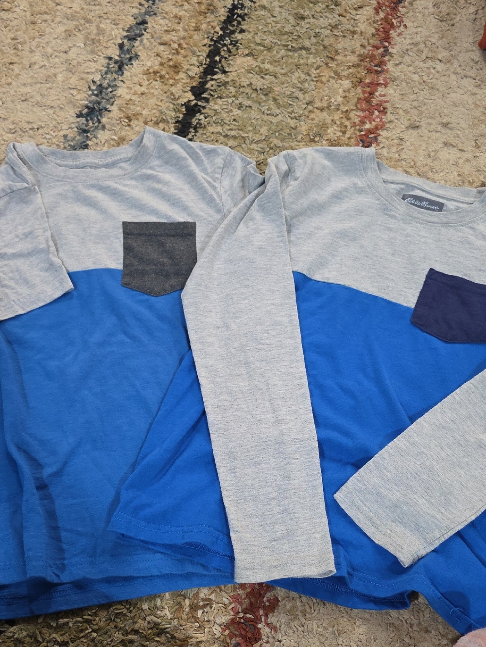 Eddie Bauer Gray and Blue Long Sleeve and Short Sleeve Colorblock Tee